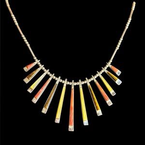 Vintage Southwestern Sterling Silver Necklace Inlay Spiny Tiger Eye MOP Signed
